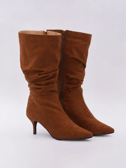 ADORLY - Women Tan High-Top Kitten Heel Slouchy Casual Boots