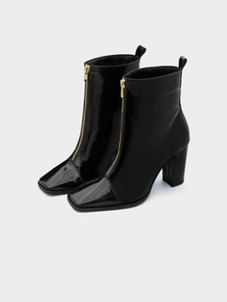 ADORLY - Women Black Square Toe Mid Top Block-Heel Casual Boots