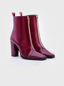 ADORLY - Women Burgundy Square Toe Mid Top Block-Heel Casual Boots