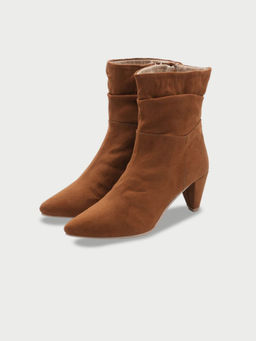 ADORLY - Women Tan Block-Heeled Slouchy Casual Boots