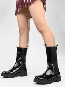 ADORLY - Women Black Flatform Heeled Rain Boots