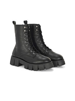 ADORLY - Women Black Lace-Ups Casual Biker Boots