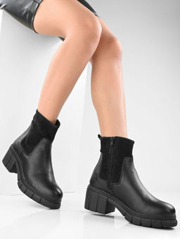 ADORLY - Women Black Block-Heeled Casual Boots