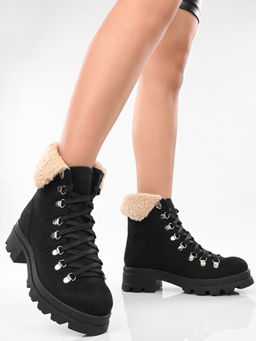 ADORLY - Women Black Lace-Ups Casual Boots