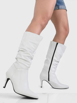 ADORLY - Women White Stiletto Heels Long Slouchy Casual Boots