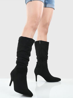 ADORLY - Women Black High-Top Stiletto Heeled Slouchy Boots