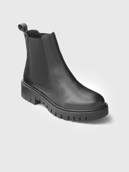ADORLY - Women Charcoal Mid Top Flatform Heel Chelsea Boots