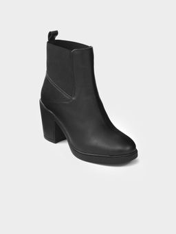 ADORLY - Women Black Mid Top Block-Heel Chelsea Boots