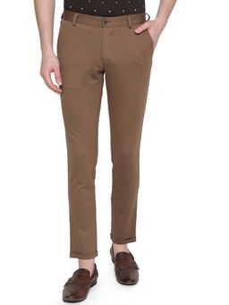 JadeBlue - Mens Brown Cotton Venice Slim Fit Solid Casual Trouser