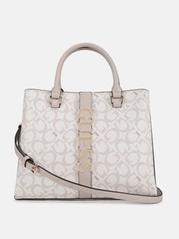 Guess - White Printed Garrick Satchel Bag