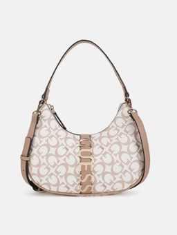 Guess - White Printed Garrick Mini Hobo Handbag