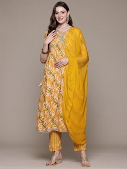Readiprint - Flared Style Rayon Fabric Yellow Kurta with Pant and Dupatta (Set of 3)