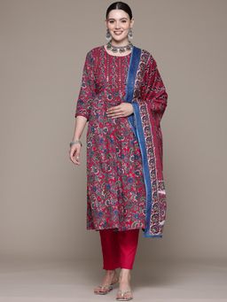 Readiprint - A-Line Style Cotton Fabric Magenta Kurta with Pant and Dupatta (Set of 3)