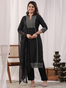Readiprint - A-Line Style Rayon Fabric Black Kurta with Pant and Dupatta (Set of 3)