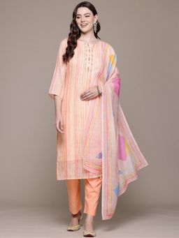 Readiprint - Straight Style Cotton Fabric Peach Kurta with Pant and Dupatta (Set of 3)