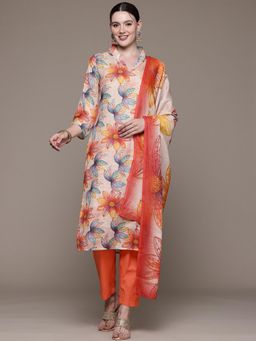 Readiprint - Straight Style Cotton Fabric Beige Kurta with Pant and Dupatta (Set of 3)