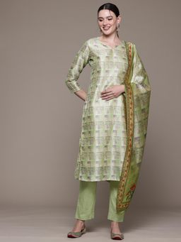 Readiprint - Straight Style Silk Fabric Green Kurta with Pant and Dupatta (Set of 3)