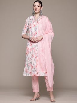 Readiprint - Straight Style Cotton Fabric Pink Kurta with Pant and Dupatta (Set of 3)