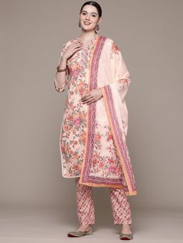 Readiprint - Straight Style Cotton Fabric Peach Kurta with Pant and Dupatta (Set of 3)