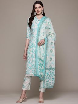 Readiprint - Straight Cotton Turquoise Blue Kurta with Pant and Dupatta (Set of 3)