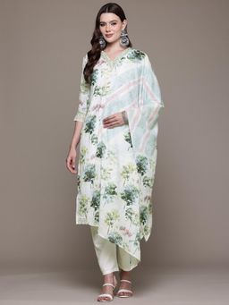 Readiprint - Straight Linen Fabric Off White Kurta with Pant and Dupatta (Set of 3)