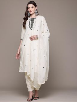 Readiprint - Straight Cotton Black and Off White Kurta with Pant and Dupatta (Set of 3)