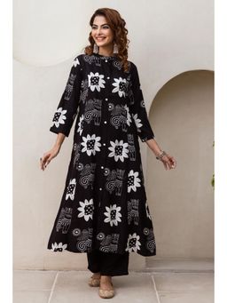 Nehamta - Womens Black German Rayon Animal Kurta and Palazzo (Set of 2)