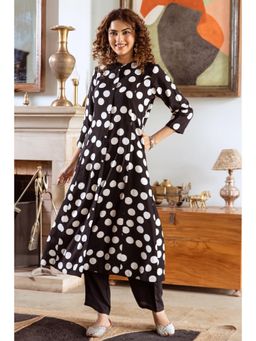 Nehamta - Womens Black German Rayon Polka Dot Kurta with Pant (Set of 2)