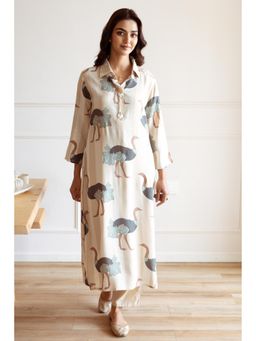 Nehamta - Womens Beige German Rayon Animal Kurta and Pant (Set of 2)