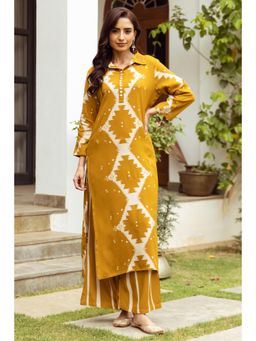 Nehamta - Womens Mustard German Rayon Geometric Kurta and Palazzo (Set of 2)