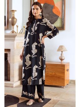 Nehamta - Womens Navy Blue German Rayon Animal Kurta and Palazzo (Set of 2)