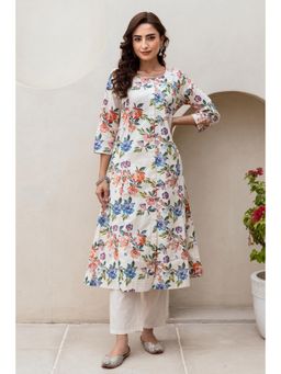 Nehamta - Womens Off White Cotton Flex Floral Kurta with Pant (Set of 2)
