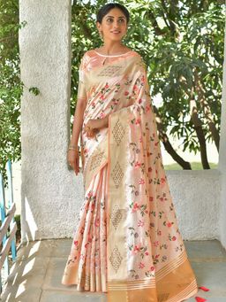Odette - Peach Colour Mysore Silk Beautiful Saree with Unstitched Blouse