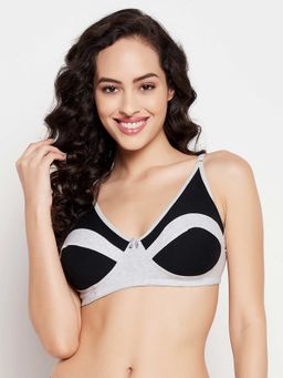 Clovia - Non-padded Non-wired Full Cup Colourblocked Bra In Grey Melange - Cotton Grey