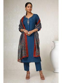 Soch - Womens Teal Viscose Blend Kurta and Pant with Dupatta (Set of 3)