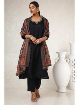 Soch - Womens Black Viscose Blend Kurta and Pant with Dupatta (Set of 3)