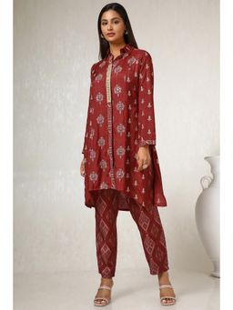 Soch - Womens Maroon Viscose Blend Embroidered Co-Ord (Set of 2)