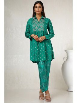 Soch - Womens Teal Viscose Blend Embroidered Co-Ord (Set of 2)