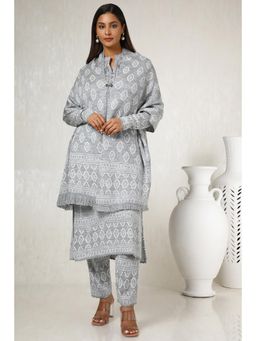 Soch - Womens Grey Woven Thread Work Kurta and Pant with Dupatta (Set of 3)