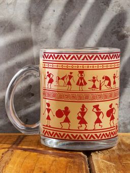 Indigifts - Transparent Mug For Coffee Warli Art Printed Transperant Tea Mug