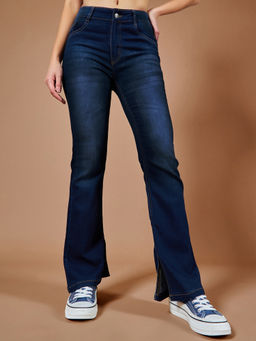 DOLCE CRUDO - Womens Blue Bootcut Mid Rise Denim Stretchable Jeans