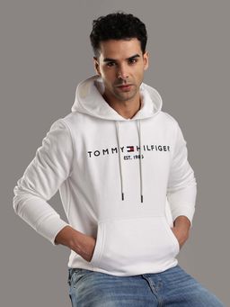 Tommy Hilfiger - White Solid Regular Fit Hoodie