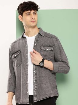 Voxati - Grey Solid Regular Fit Shirt