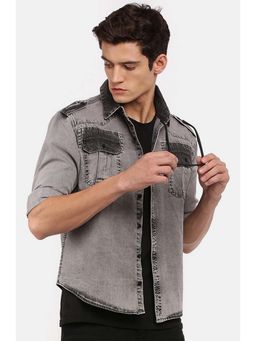 Voxati - Grey Solid Regular Fit Shirt