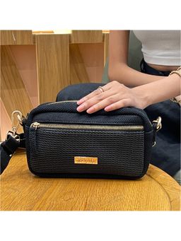 Joon Blu - Nylah Textured Black Crossbody Bag- Black and Grey (S)