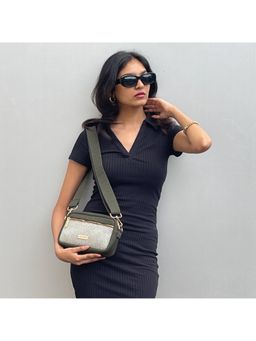 Joon Blu - Nylah Textured Green and Beige Crossbody Bag- Olive and Beige (S)