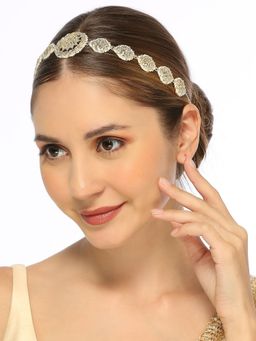 OOMPH - Gold Tone Kundan Floral Ethnic Jadau Hair Chain For Women