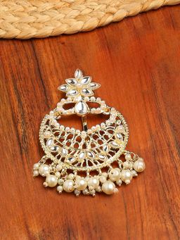 OOMPH - Gold Tone White Hair Bun Pin - Juda Pin - Jadau Floral Design For Women