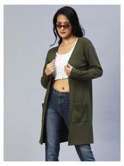 RIGO - Women Olive Front Open Waffle Knit Long Shrug