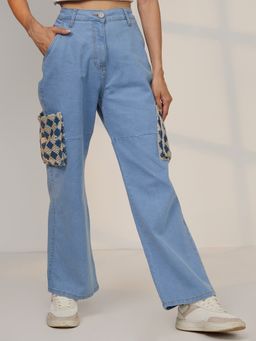 PINACOLADA - Women'S Light Blue Contrast Patch Denim Jeans